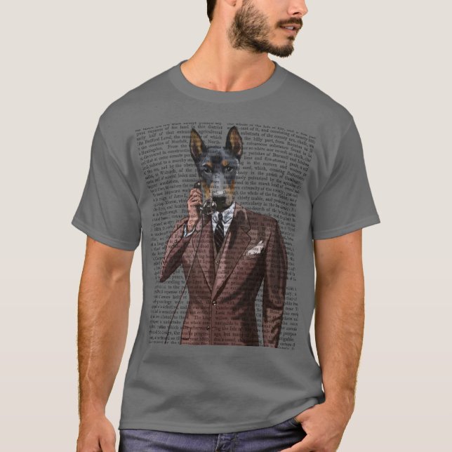Doberman on Phone T-Shirt (Front)