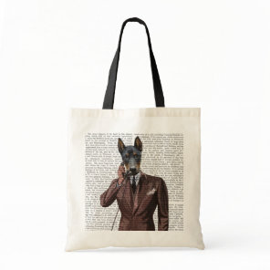 Doberman on Phone Tote Bag