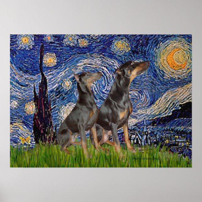 Doberman Pair - Starry Night Poster (Front)