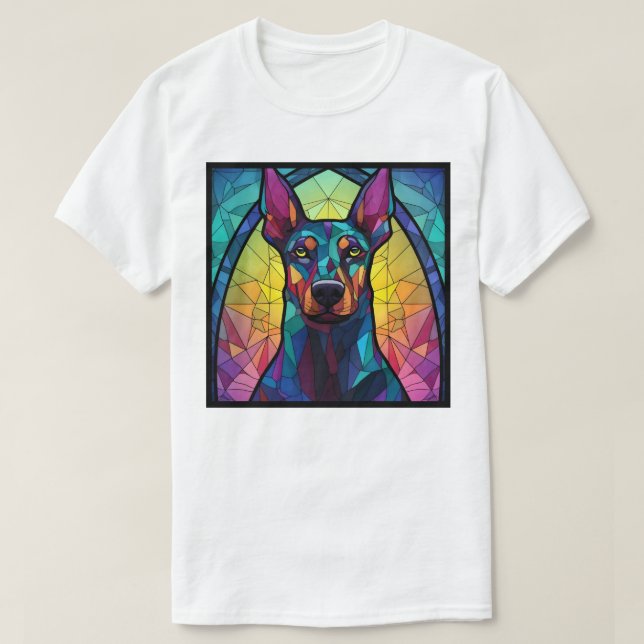 Doberman Pincher Stained Glass Art T-Shirt (Design Front)