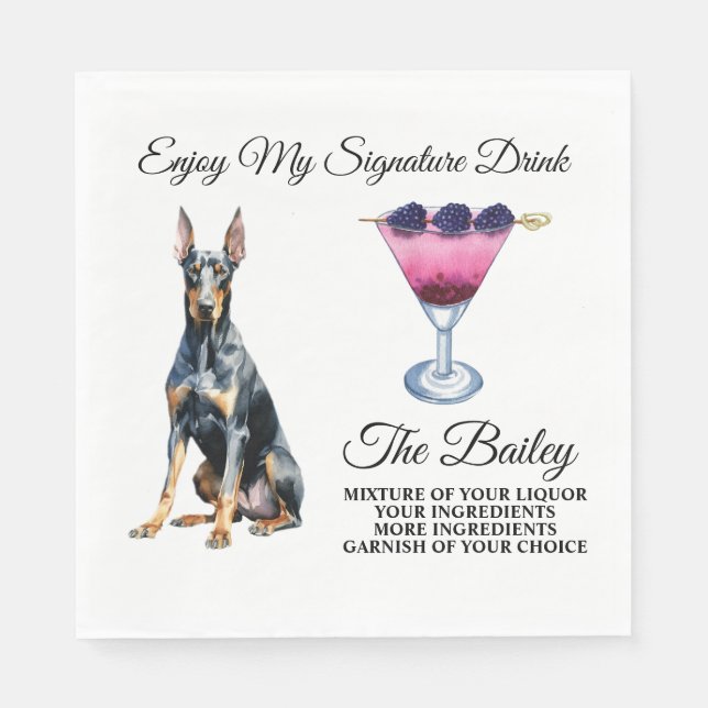 Doberman Pincher Wedding Signature Drink Napkins (Front)