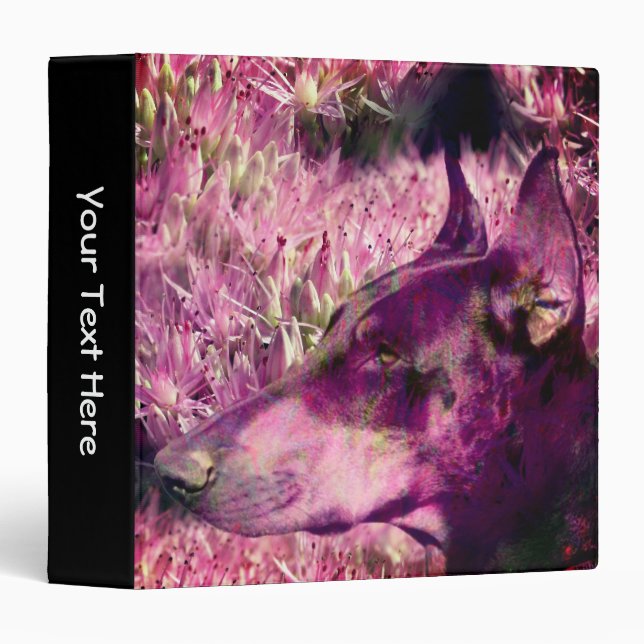 Doberman Pink Flowers Fantasy Art Personalized 3 Ring Binder (Front/Spine)