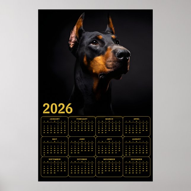 Doberman Pinscher 2026 Calendar Poster (Front)