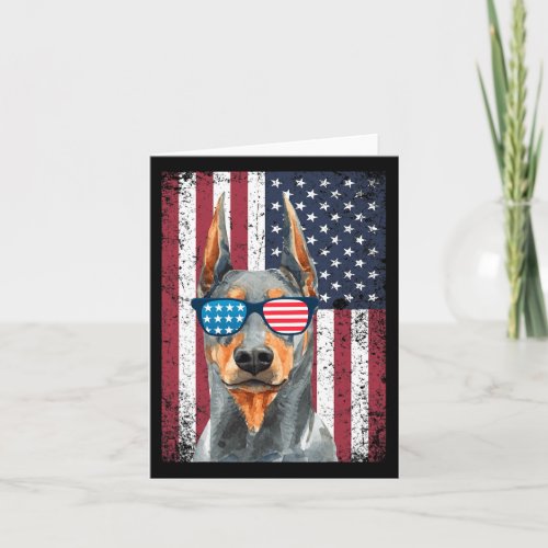 Doberman Pinscher 4th Of July Usa American Flag  Card