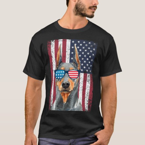 Doberman Pinscher 4th Of July Usa American Flag  T_Shirt