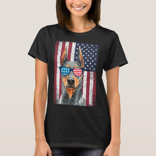 Doberman Pinscher 4th Of July Usa American Flag  T_Shirt