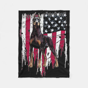 Doberman Pinscher American Flag Usa Awesome Fleece Blanket