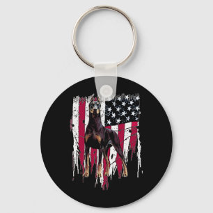Doberman Pinscher American Flag Usa Awesome Keychain