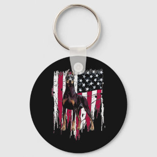 Doberman Pinscher American Flag Usa Awesome  Keychain