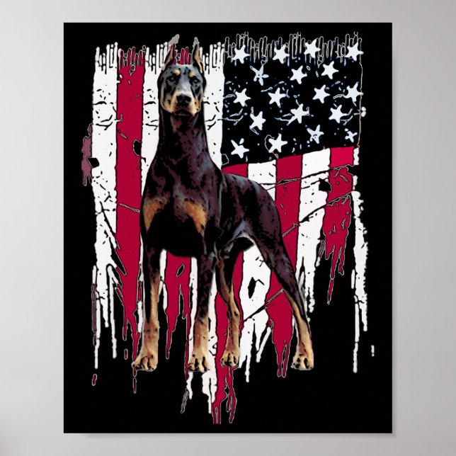 Doberman Pinscher American Flag Usa Awesome  Poster (Front)