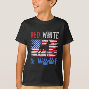Doberman Pinscher American Flag Usa Red White And  T-Shirt
