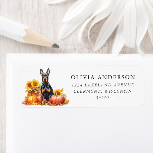 Doberman Pinscher Autumn Return Address Label (Insitu)