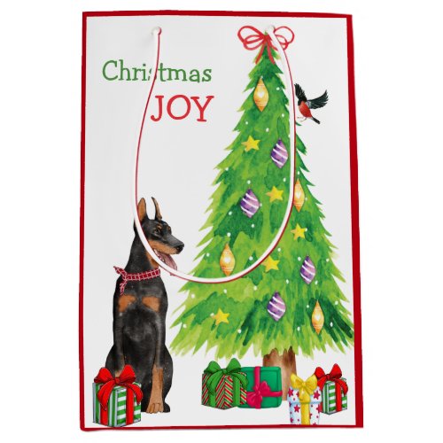 Doberman Pinscher Bird and Christmas Tree Medium Gift Bag