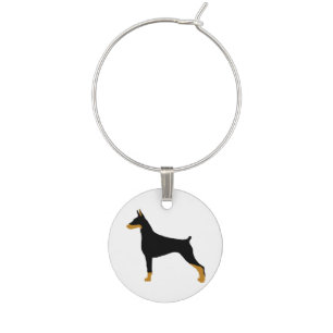 Doberman Pinscher black and tan silo.png Wine Glass Charm