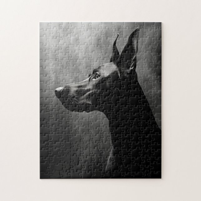 Doberman Pinscher Black and White Jigsaw Puzzle (Vertical)