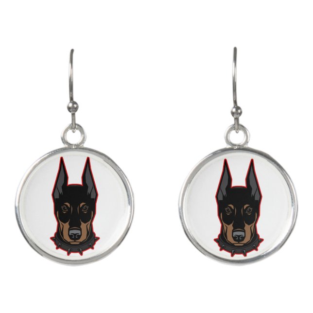 Doberman Pinscher Black & Red Gift Earrings (Front)