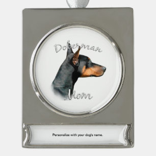 Doberman Pinscher (blk) Mom 2 Silver Plated Banner Ornament