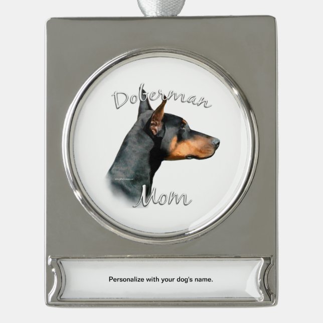 Doberman Pinscher (blk) Mom 2 Silver Plated Banner Ornament (Front)