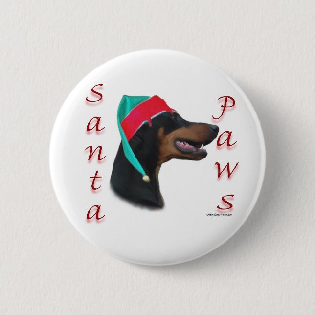 Doberman Pinscher (blk) Santa Paws Button (Front)
