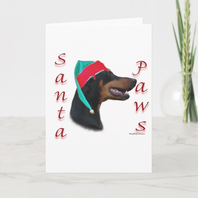 Doberman Pinscher (blk) Santa Paws Holiday Card (Front)