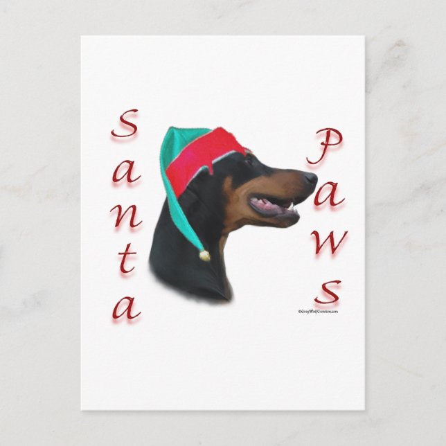 Doberman Pinscher (blk) Santa Paws Holiday Postcard (Front)
