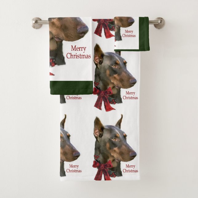 Doberman Pinscher Christmas Bath Towel Set (Insitu)