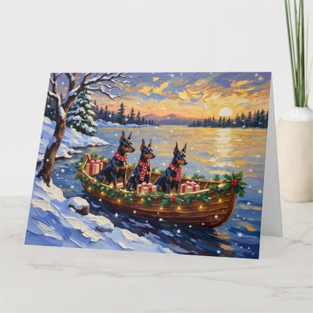 Doberman Pinscher Christmas Boat Holiday Card (Front)