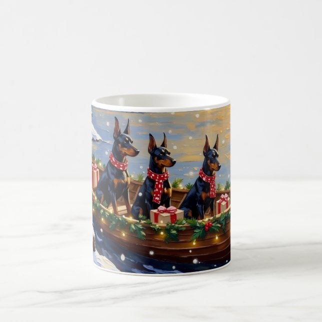 Doberman Pinscher Christmas Boat Holiday Coffee Mug (Center)