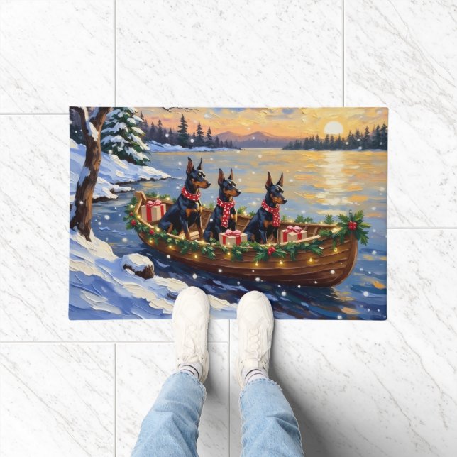 Doberman Pinscher Christmas Boat Holiday Doormat (Indoor)