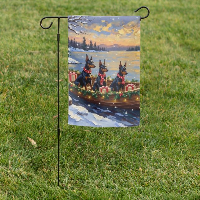 Doberman Pinscher Christmas Boat Holiday Garden Flag (In SItu)