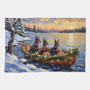Doberman Pinscher Christmas Boat Holiday Kitchen Towel