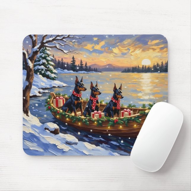 Doberman Pinscher Christmas Boat Holiday Mouse Pad (With Mouse)