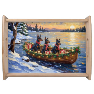 Doberman Pinscher Christmas Boat Holiday Serving Tray