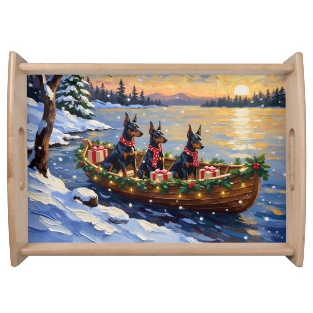 Doberman Pinscher Christmas Boat Holiday Serving Tray (Front)