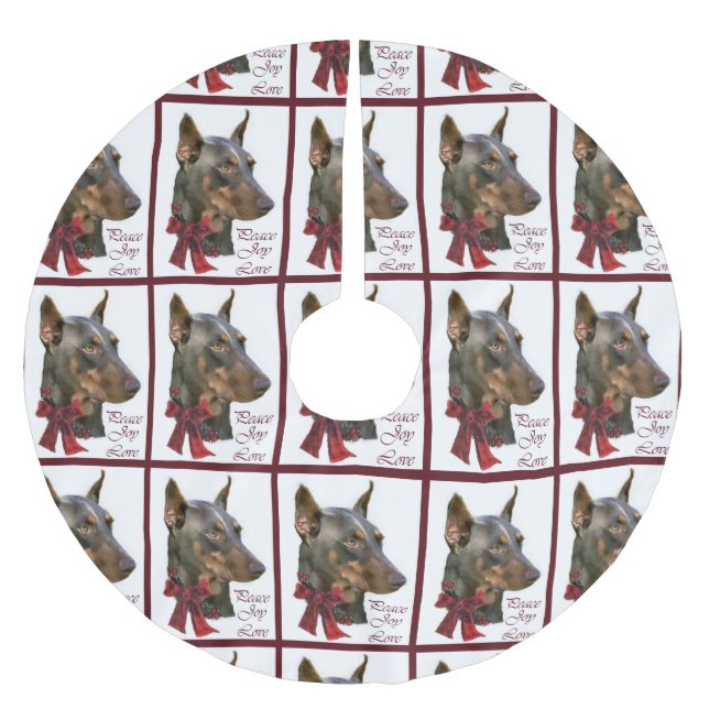 Doberman Pinscher Christmas Brushed Polyester Tree Skirt (Front)