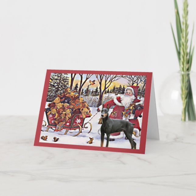 Doberman Pinscher Christmas Card Santa Bears (Front)
