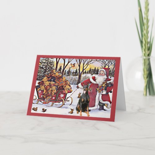 Doberman Pinscher Christmas Card Santa Bears