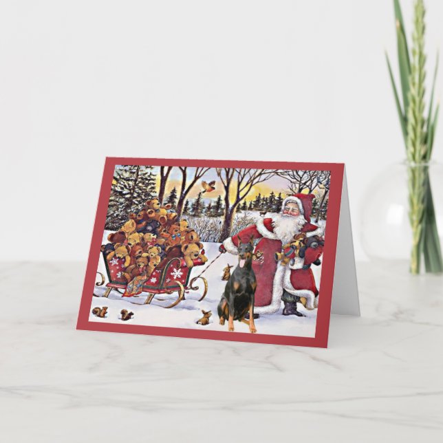 Doberman Pinscher Christmas Card Santa Bears (Front)