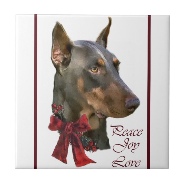 Doberman Pinscher Christmas Ceramic Tile (Front)