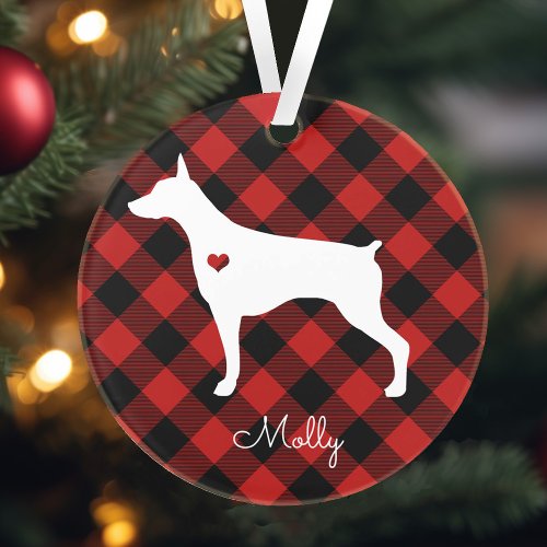 Doberman Pinscher Christmas Plaid Dog Name Ornament