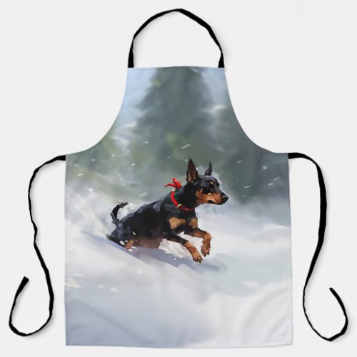 Doberman Pinscher Christmas snow winter Apron