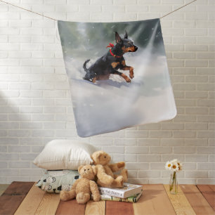 Doberman Pinscher Christmas snow winter Baby Blanket