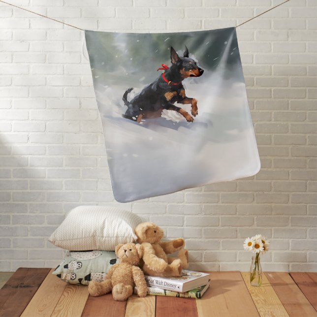 Doberman Pinscher Christmas snow winter Baby Blanket (In Situ)