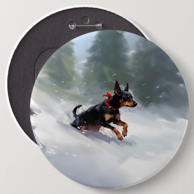 Doberman Pinscher Christmas snow winter Button (Front & Back)