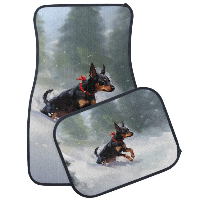 Doberman Pinscher Christmas snow winter Car Floor Mat (Set)
