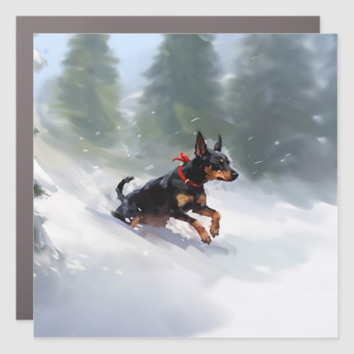 Doberman Pinscher Christmas snow winter Car Magnet