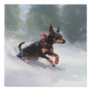 Doberman Pinscher Christmas snow winter Faux Canvas Print