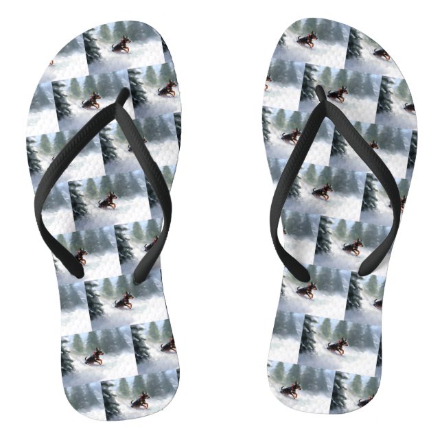 Doberman Pinscher Christmas snow winter Flip Flops (Footbed)