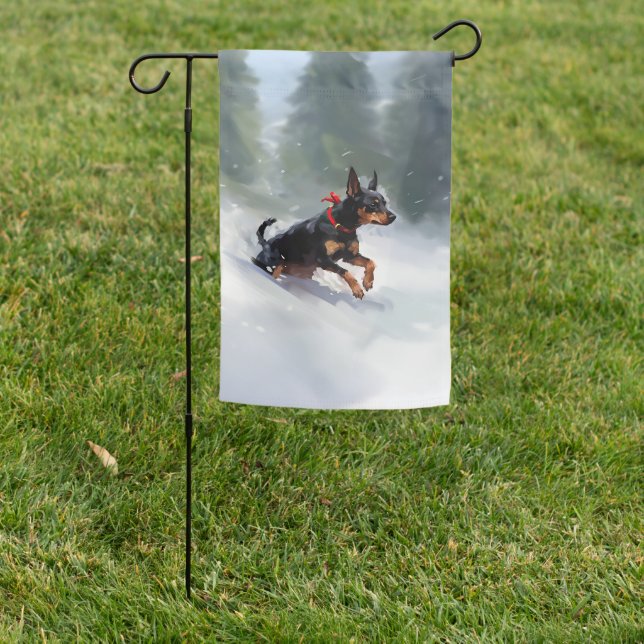Doberman Pinscher Christmas snow winter Garden Flag (In SItu)