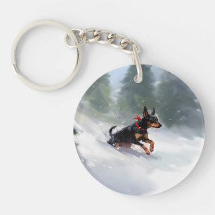 Doberman Pinscher Christmas snow winter Keychain